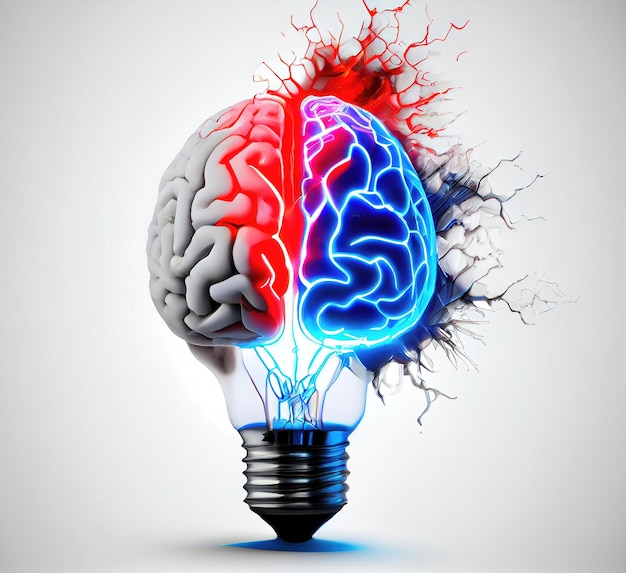 Mózg włączył się jak żarówka, aby stworzyć genialną koncepcję kreatywności pomysłów wykonaną za pomocą generatywnej sztucznej inteligencji