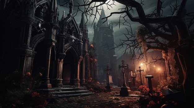 Mroczny cmentarz Halloween Generatywna sztuczna inteligencja