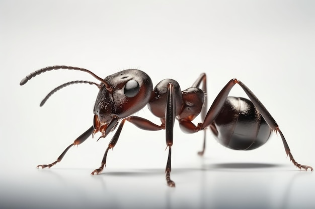 Mrówka izolowany obraz na białym tle Fotografia makro Generatywna sztuczna inteligencja
