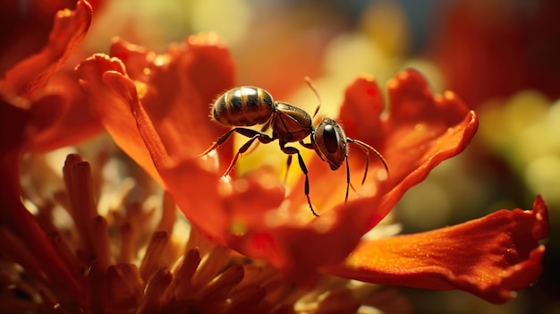 Mrówka na pięknym kwiacie Generacyjna sztuczna inteligencja