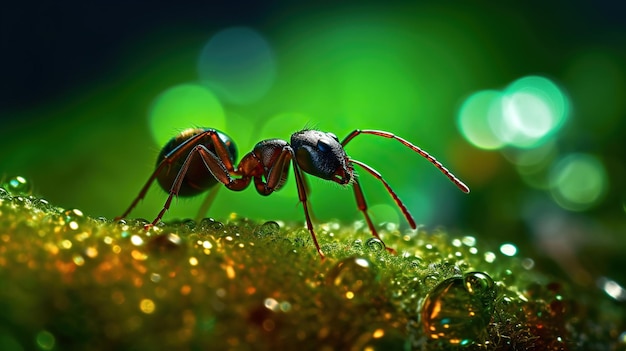 Mrówka na zielonym cukrze Piękny mrówka wysoki kontrast