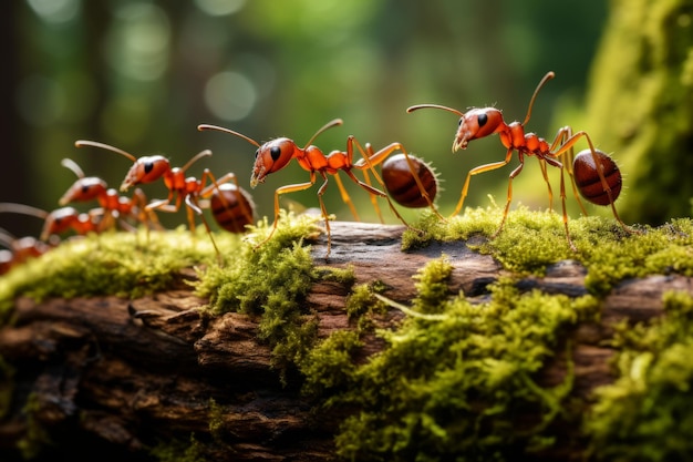 Mrówki na mchu w lesie Natura i owady