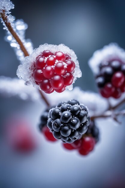 Zdjęcie mrożone blackberry skupiają się tylko na jagodach rozmytym tle