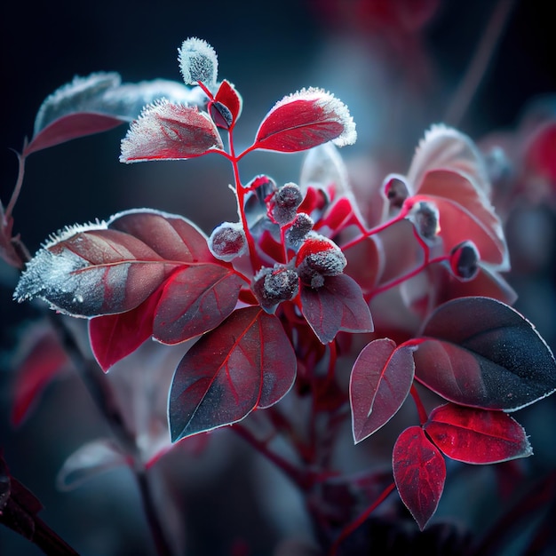 Zdjęcie mrożone czerwone liście pierwsze przymrozki generative ai