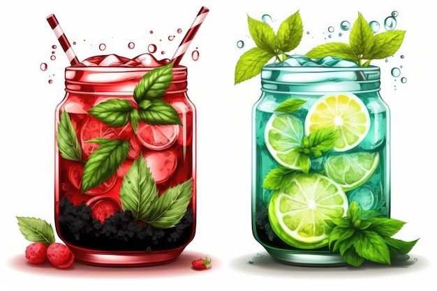 Mrożone mojito z lemoniady, limonki i mięty podawane w szklanym słoju