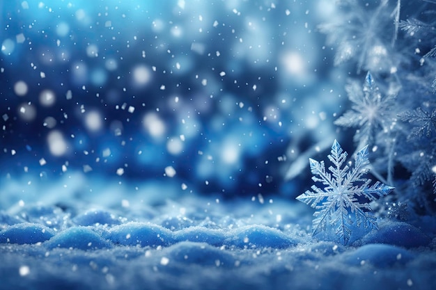 mrożone niebieskie tło świąteczne z płatkami śniegu ai generatywne