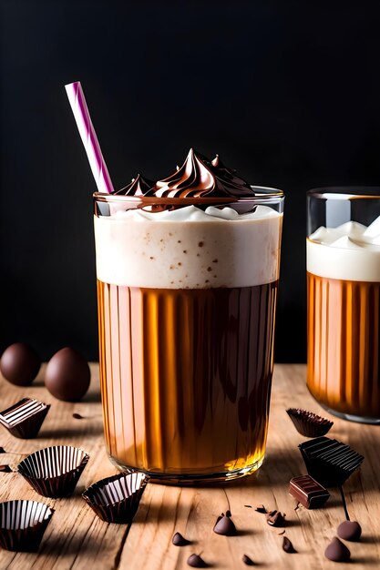 Mrożony czekoladowy koktajl mleczny na ciemnym tle