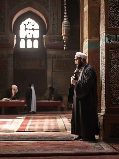 Zdjęcie muezzin wzywa do modlitwy w meczecie