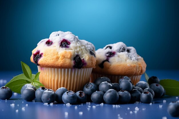 Muffiny jagodowe na niebieskim tle Berry Bliss Generatywne AI