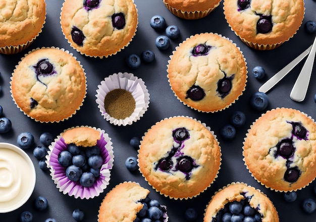 Muffiny jagodowe ze składnikami, grafika generatywna autorstwa AI
