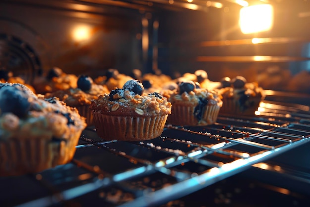 Muffiny pieczone w piekarniku z jagodami, owsianką i jogurtem.