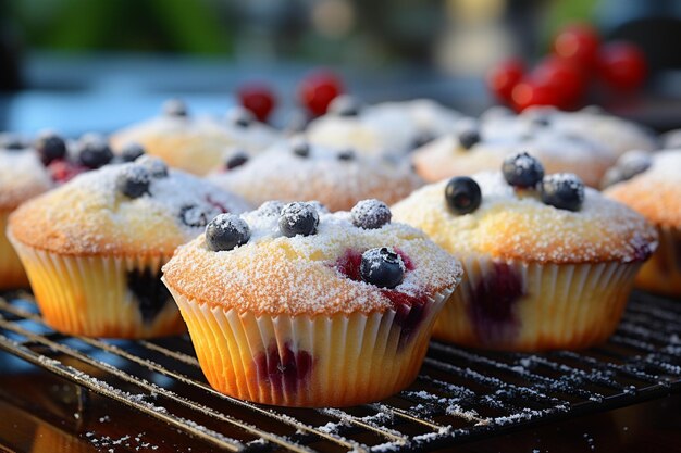 Muffiny z jagodami z cukrem w proszku