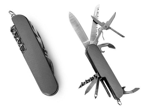 Multitool czerwony nóż na białym tle