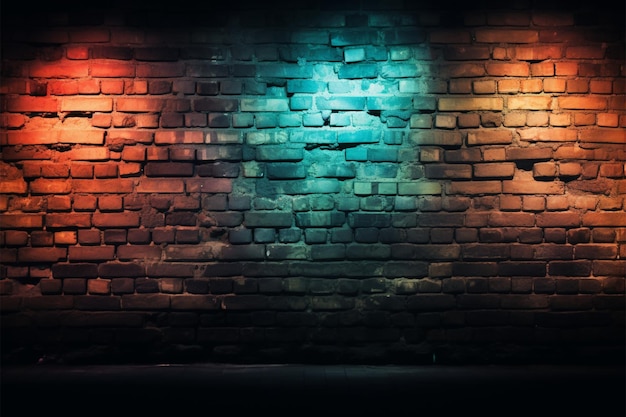 Mur z cegły grunge z efektem tekstury oświetlony w nowoczesnych kolorach