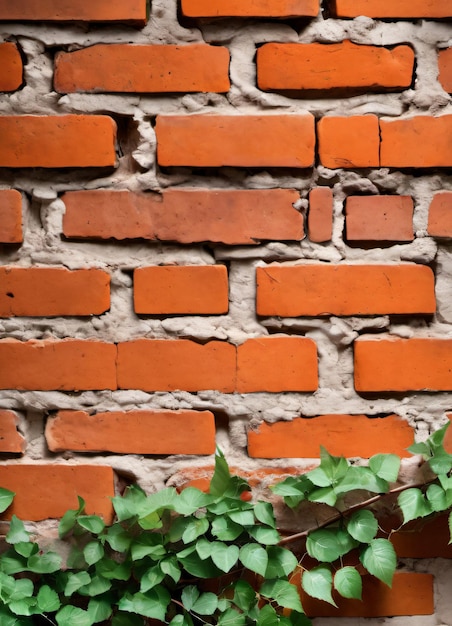 Mur z cegły i tekstura tło winorośli