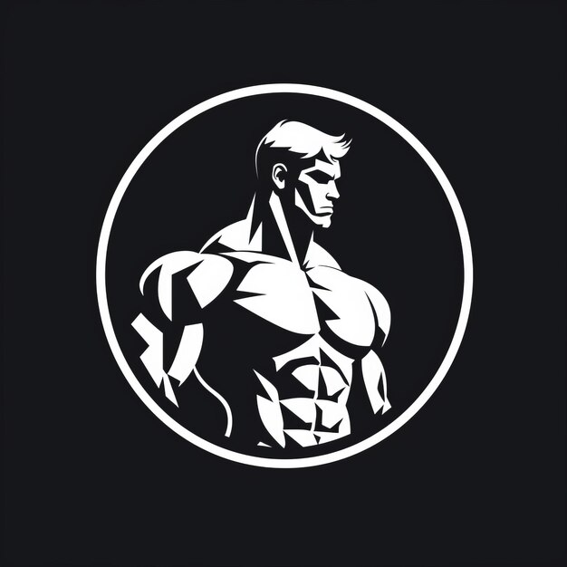 Muscular Man Logo Monochromatyczna ilustracja wektorowa z silnym wyrazem twarzy