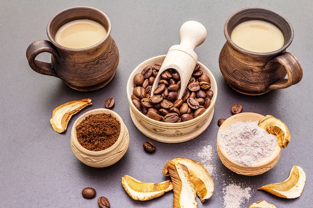 Zdjęcie mushroom chaga coffee trend superfood.