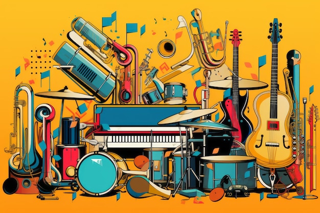 Zdjęcie musical instruments knolling beautiful illustrationobraz generatywna ai