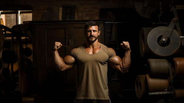 Muskularni mężczyźni napinający bicepsy emanujący siłą i pewnością siebie