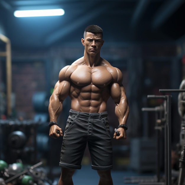 muskularny mężczyzna stoi na siłowni ze skrzyżowanymi rękami.