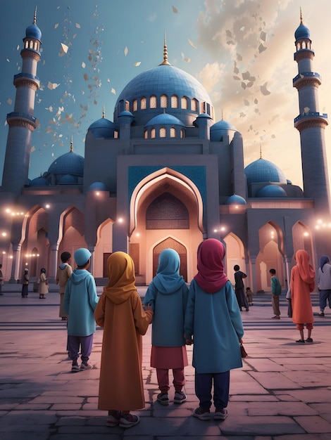 _Muslim_kids_in_front_of_the_mosque_at_night_gen