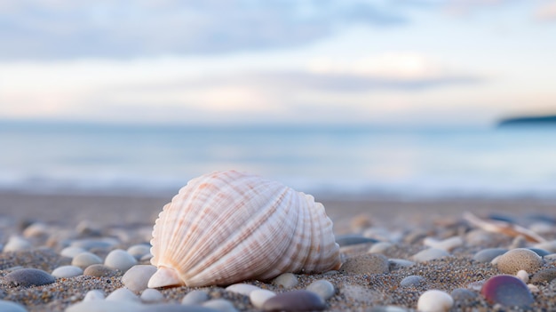 muszla na plaży z ciałem wody na tle