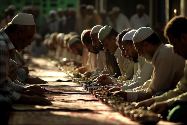 Zdjęcie muzułmanie modlą się, obserwując pierwszy dzień świętego ramadanu, postując od świtu do zmierzchu.
