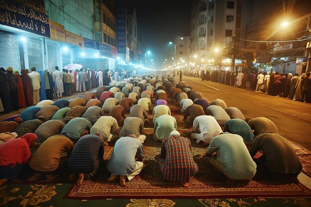 Muzułmanie modlą się, obserwując pierwszy dzień świętego Ramadanu, postując od świtu do zmierzchu.