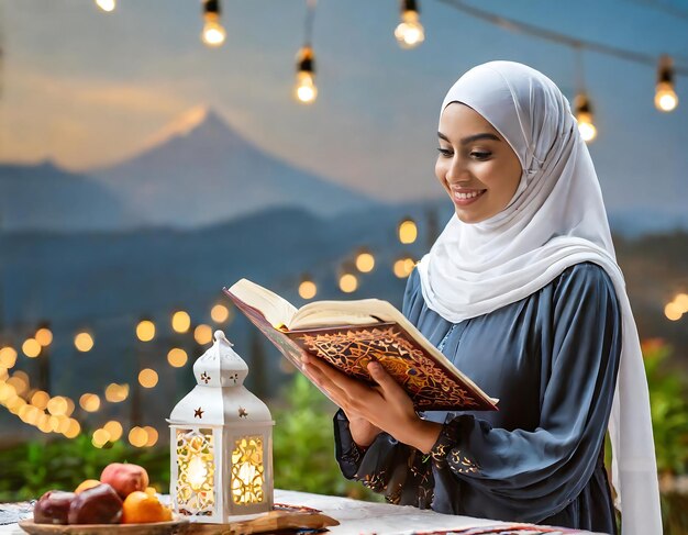 Muzułmańska dziewczyna czytająca Koran