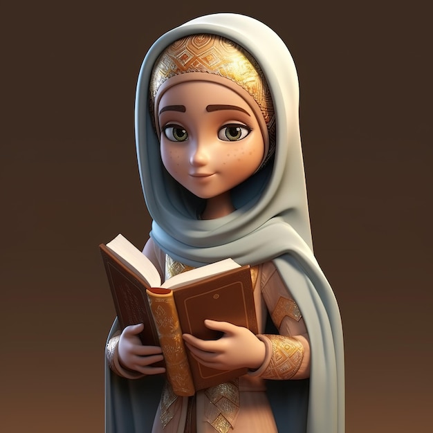 Muzułmańska dziewczyna w hidżabie niosąca Koran Generative ai