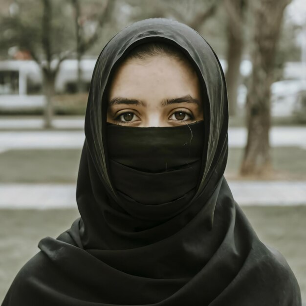 Muzułmańska dziewczyna z czarnym hidżabem i nikabem