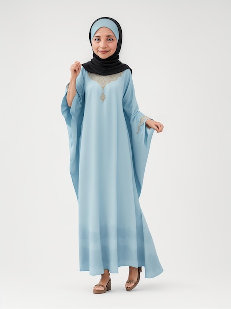 muzułmańska kobieta nosząca niebieski hidżab abaya kaftan