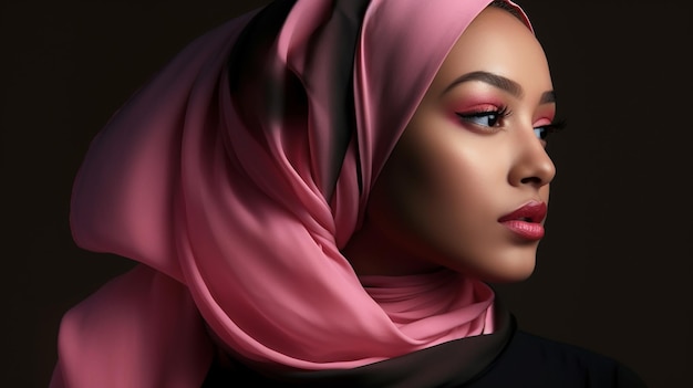 Muzułmańska modelka makijażu, reklama pielęgnacji skóry, świecąca skóra twarzy, nosząca hidżab