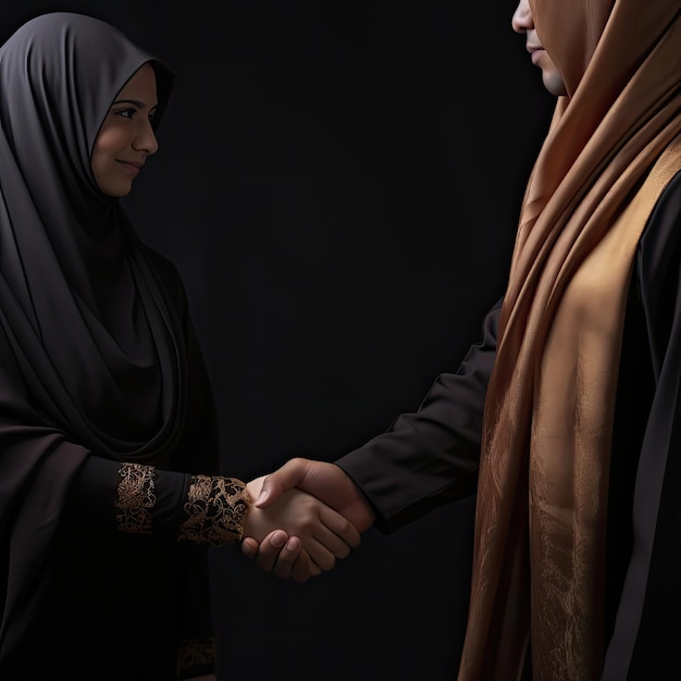 Muzułmańska para ściskająca dłonie na Eid Generative Ai