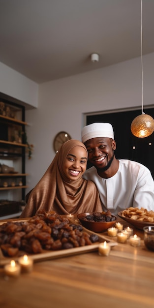Muzułmański mężczyzna i muzułmańska kobieta razem jedzą