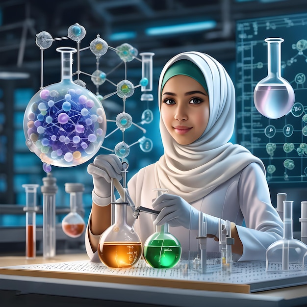 Muzułmański student w laboratorium