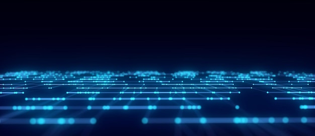 Muzyczna fala cząstek i linii Wizualizacja dużych danych Abstrakcyjne niebieskie tło z dynamicznym renderowaniem fal 3D