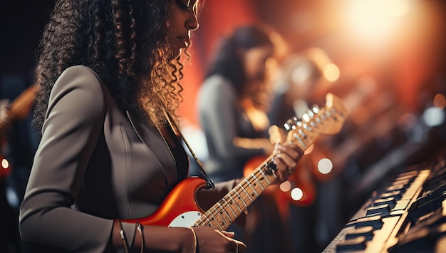 Muzyk grający na gitarze elektrycznej w studiu nagrań