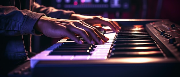 Muzyk grający na klawiaturze z miejsca kopiowania Generative AI