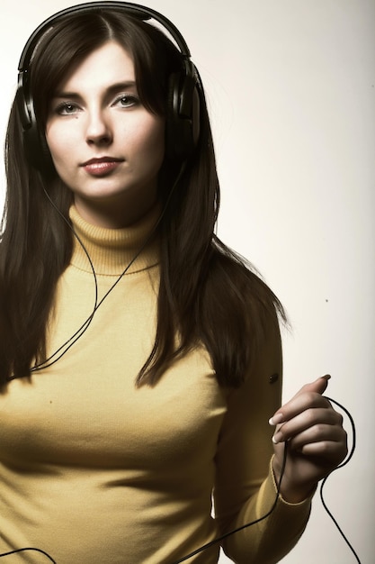 Muzyka młoda brunetka kobieta ze słuchawkami