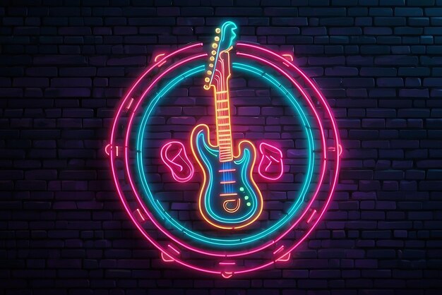 Zdjęcie muzyka neon śpiewać nocny klub baner logo emblemat i etykieta jasna tablica światło baner elektryczny z znakiem muzycznym ilustracja wektorowa