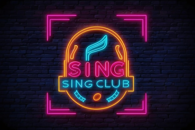 Muzyka neon śpiewać Nocny klub baner logo emblemat i etykieta Jasny znak świetlny baner z znakiem muzycznym ilustracja wektorowa