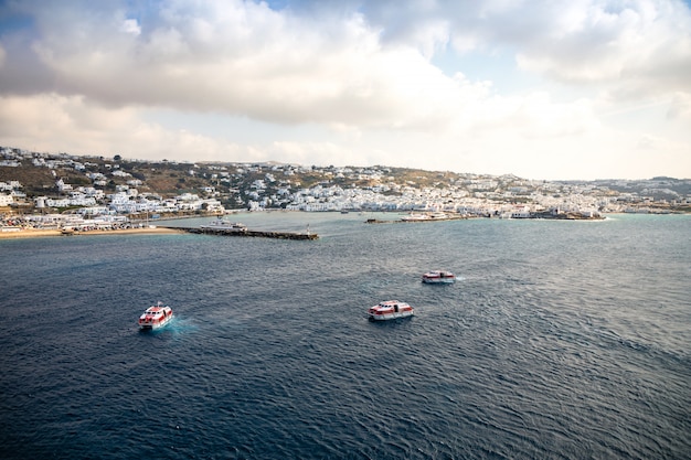 Mykonos Wyspy Panoramiczny Widok Z Lotu Ptaka, Część Cyklady, Grecja