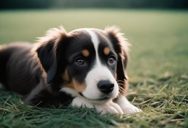 myślący pies na trawie