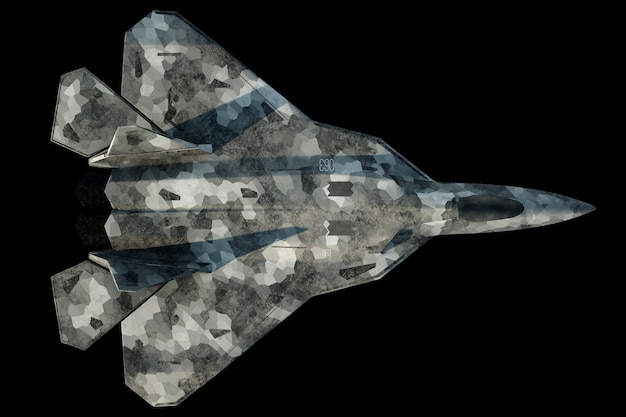 Myśliwiec bojowy 5. lub 6. generacji na białym tle na czarnym tle Koncepcja lotnictwa bojowego siły powietrzne nowe technologie 3D ilustracja 3D render