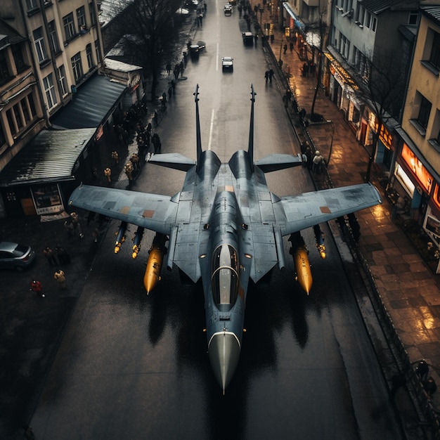 myśliwiec F16 stojący na ulicy