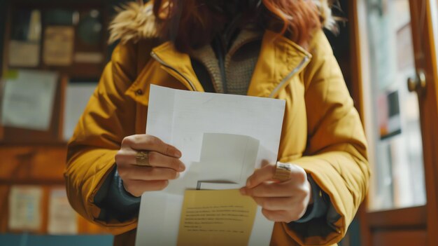 Zdjęcie myślliwa młoda kobieta czytająca list.