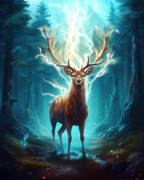 Zdjęcie mystic fantasy deer w magicznym lesie