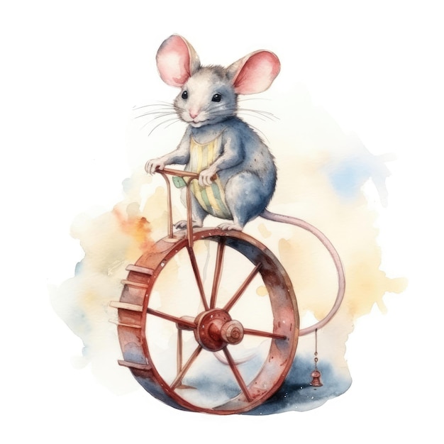 Mysz akwarelowa na kole w cyrku