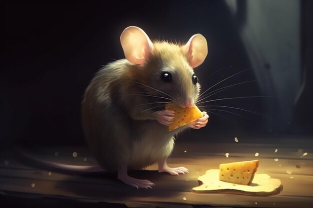 Mysz je ser z ciemnym tłem.